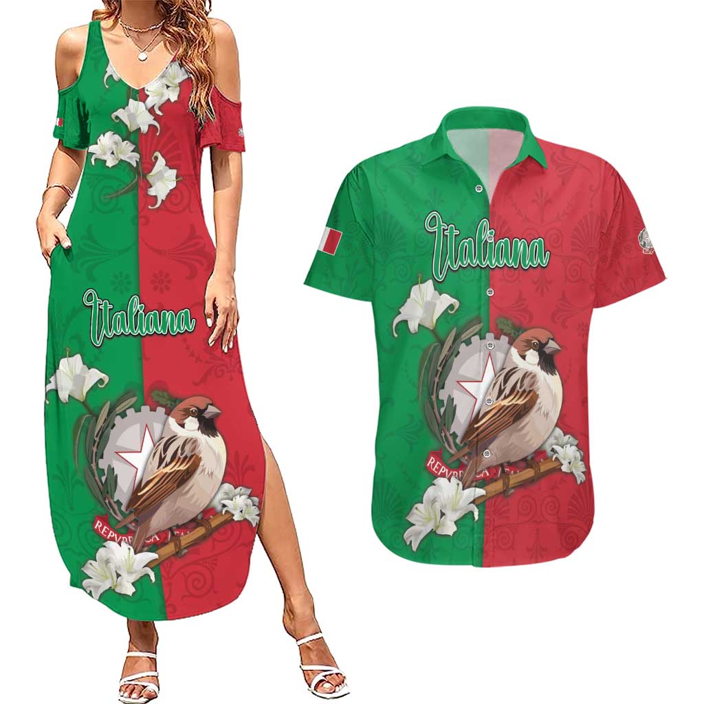 Personalized Italy Couples Matching Summer Maxi Dress and Hawaiian Shirt Sparrow With Symbol Italiana - Wonder Print Shop