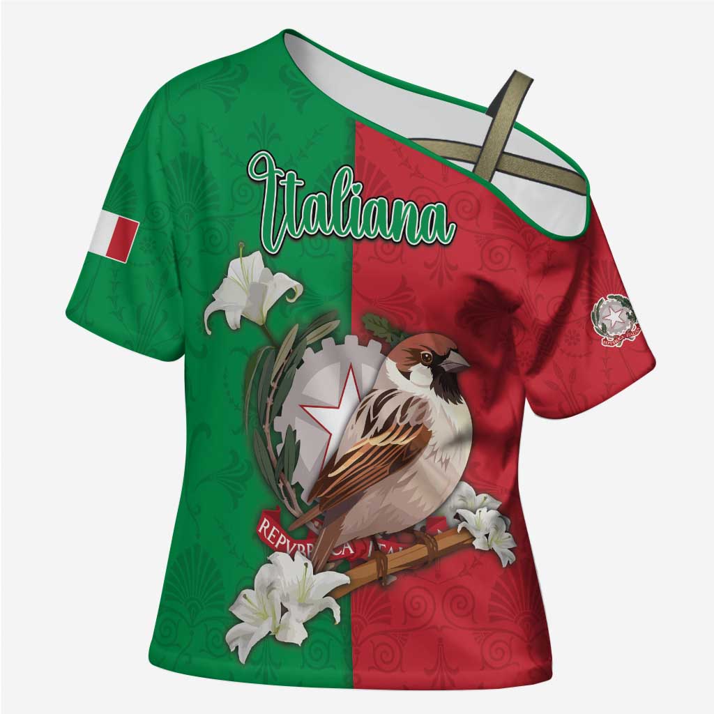 Personalized Italy Cross Shoulder Shirt Sparrow With Symbol Italiana - Wonder Print Shop