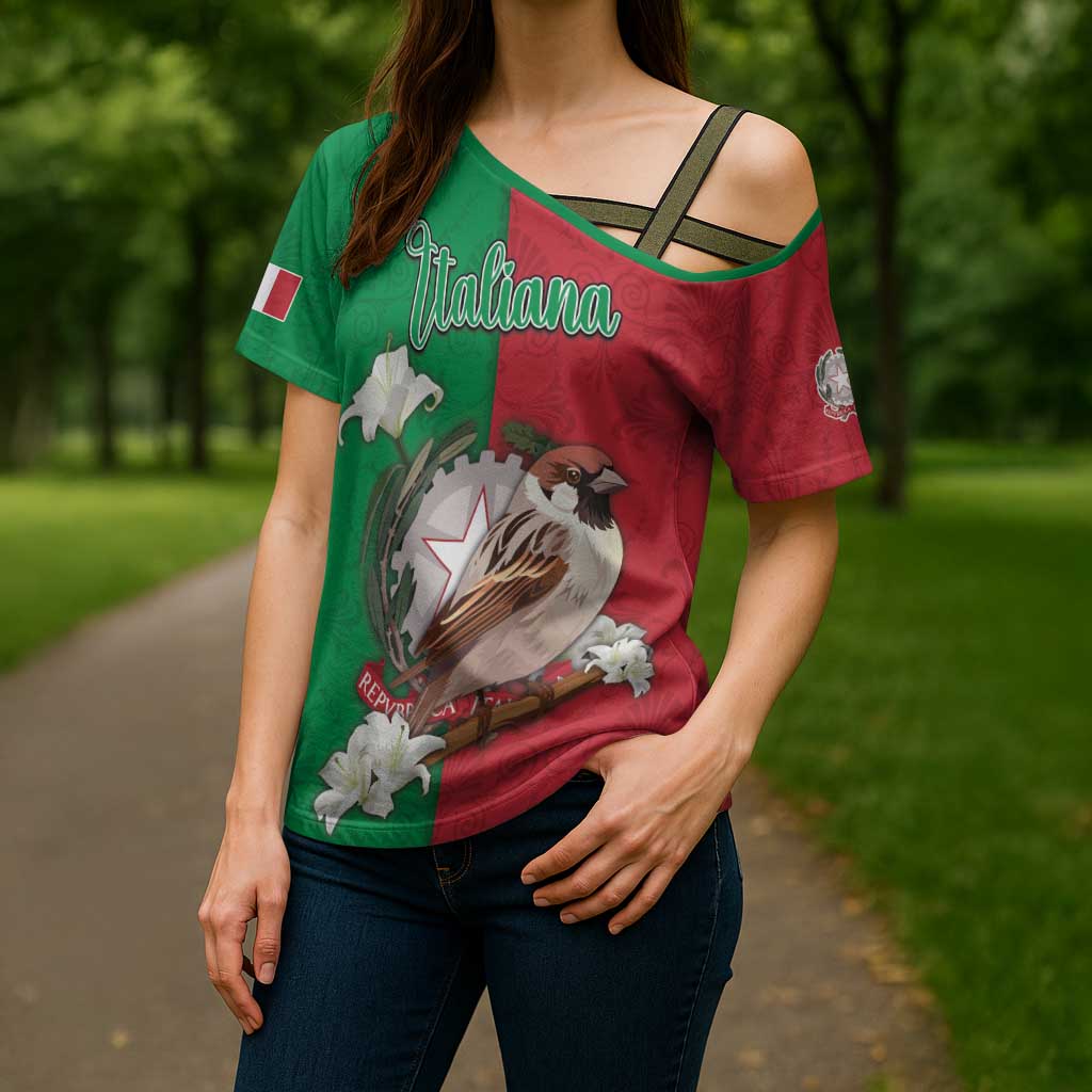 Personalized Italy Cross Shoulder Shirt Sparrow With Symbol Italiana - Wonder Print Shop