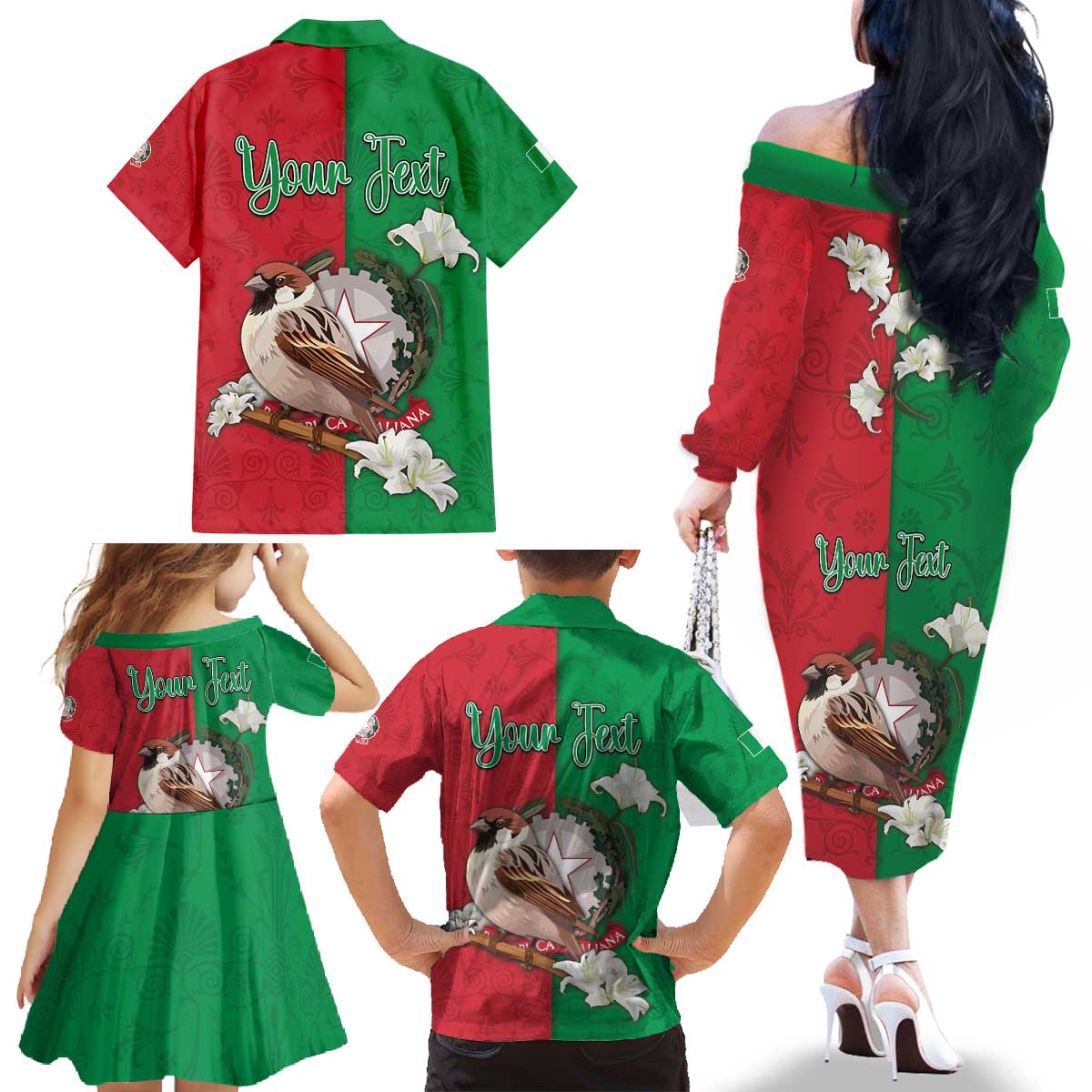 Personalized Italy Family Matching Off The Shoulder Long Sleeve Dress and Hawaiian Shirt Sparrow With Symbol Italiana - Wonder Print Shop