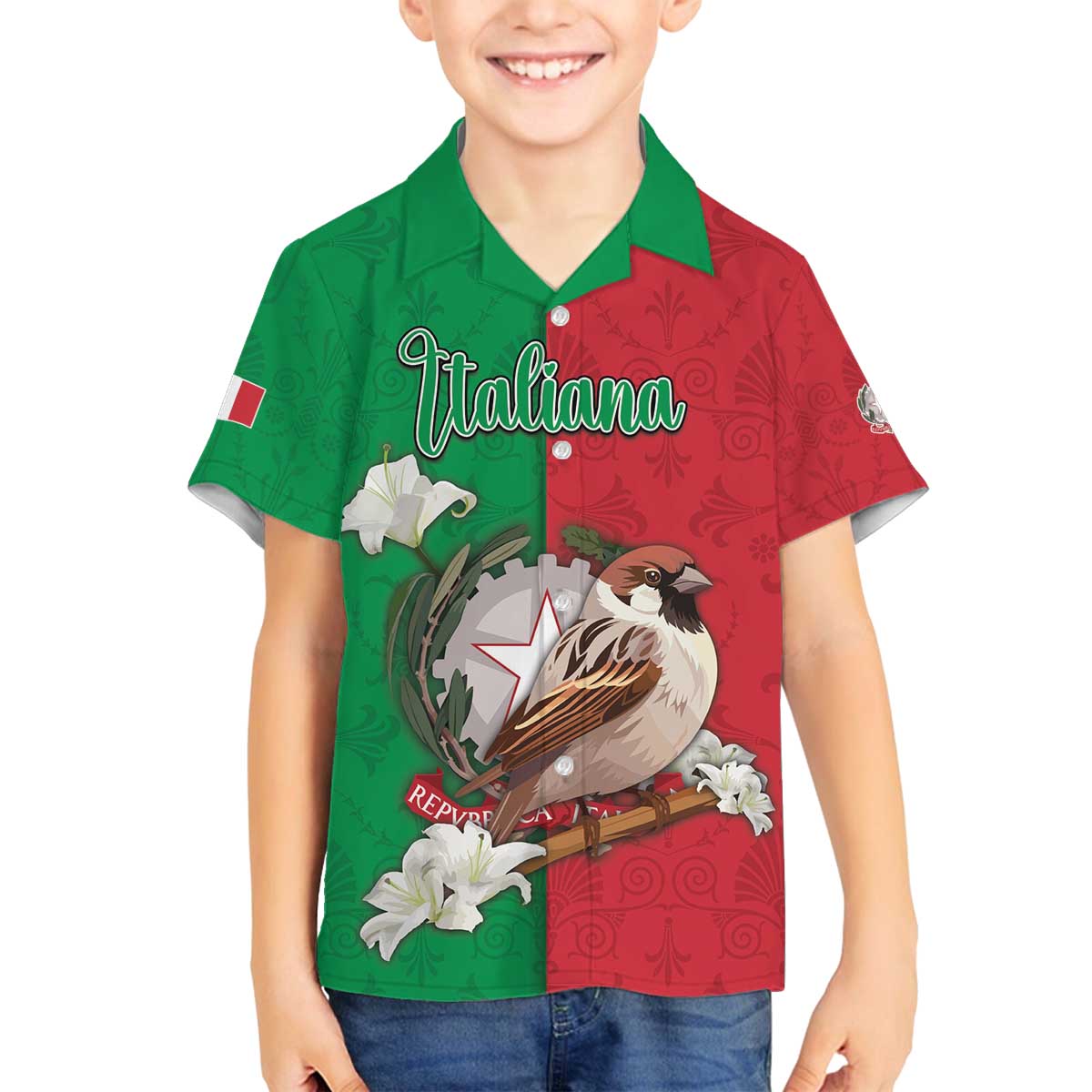 Personalized Italy Family Matching Off The Shoulder Long Sleeve Dress and Hawaiian Shirt Sparrow With Symbol Italiana - Wonder Print Shop