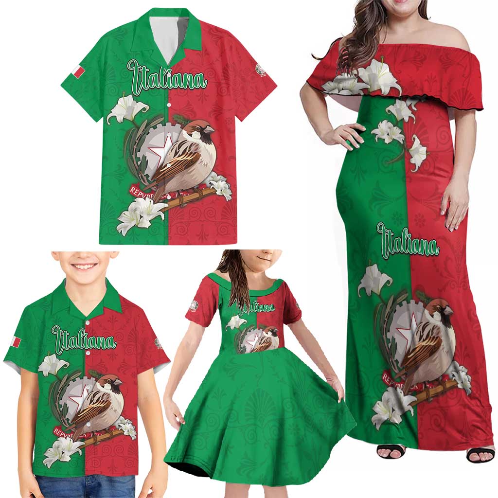 Personalized Italy Family Matching Off Shoulder Maxi Dress and Hawaiian Shirt Sparrow With Symbol Italiana - Wonder Print Shop