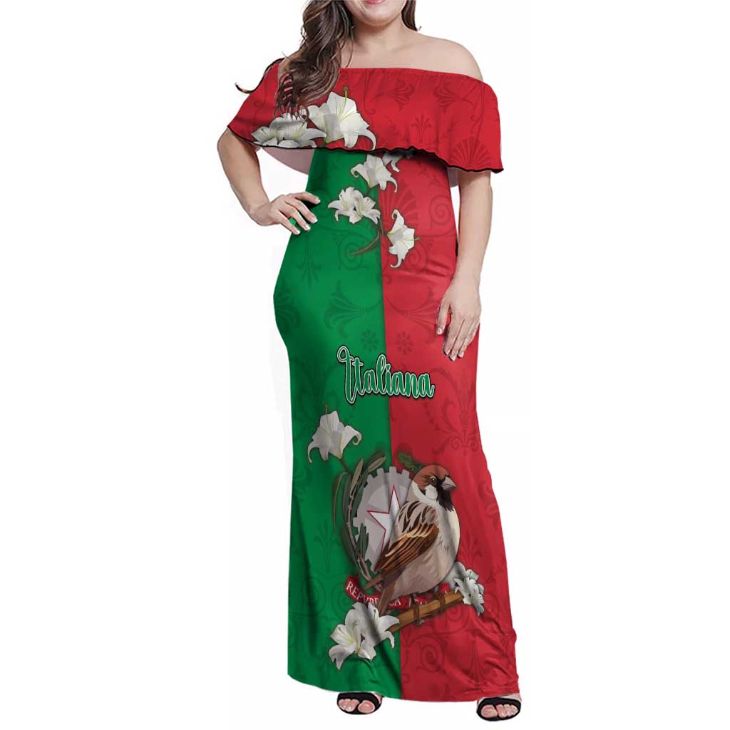 Personalized Italy Family Matching Off Shoulder Maxi Dress and Hawaiian Shirt Sparrow With Symbol Italiana - Wonder Print Shop