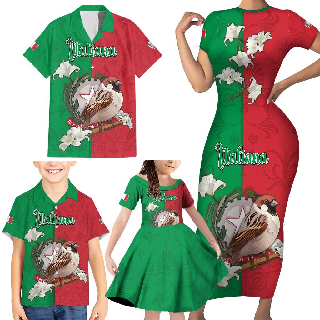Personalized Italy Family Matching Short Sleeve Bodycon Dress and Hawaiian Shirt Sparrow With Symbol Italiana - Wonder Print Shop