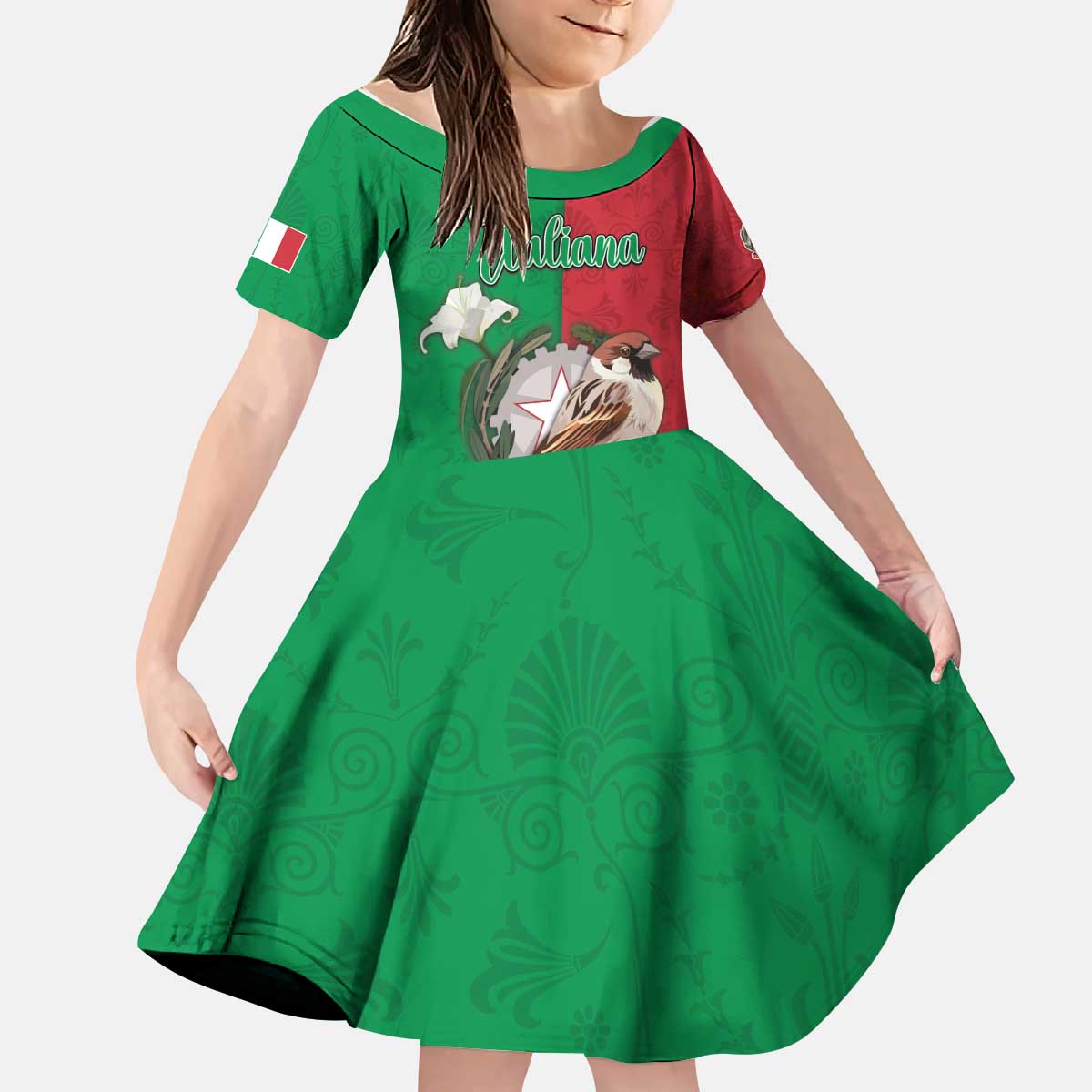 Personalized Italy Kid Short Sleeve Dress Sparrow With Symbol Italiana - Wonder Print Shop