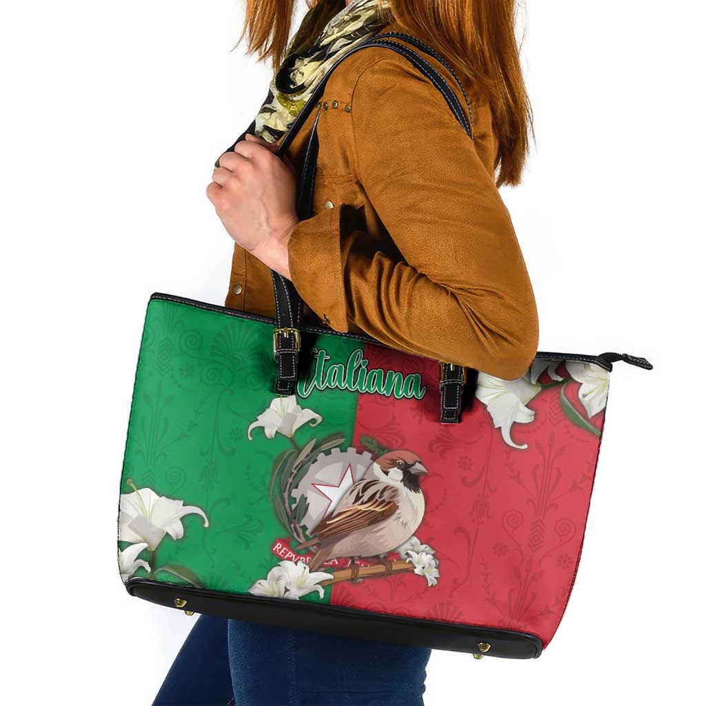 Italy Leather Tote Bag Sparrow With Symbol Italiana - Wonder Print Shop