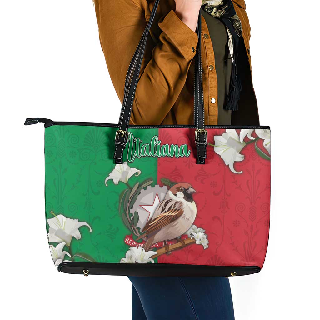 Italy Leather Tote Bag Sparrow With Symbol Italiana - Wonder Print Shop