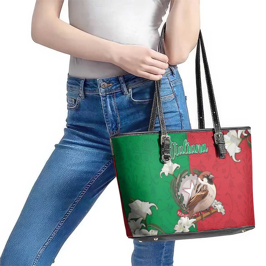 Italy Leather Tote Bag Sparrow With Symbol Italiana - Wonder Print Shop