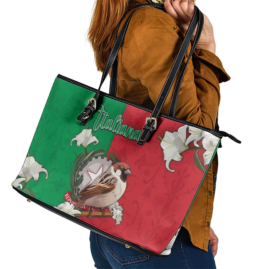 Italy Leather Tote Bag Sparrow With Symbol Italiana - Wonder Print Shop