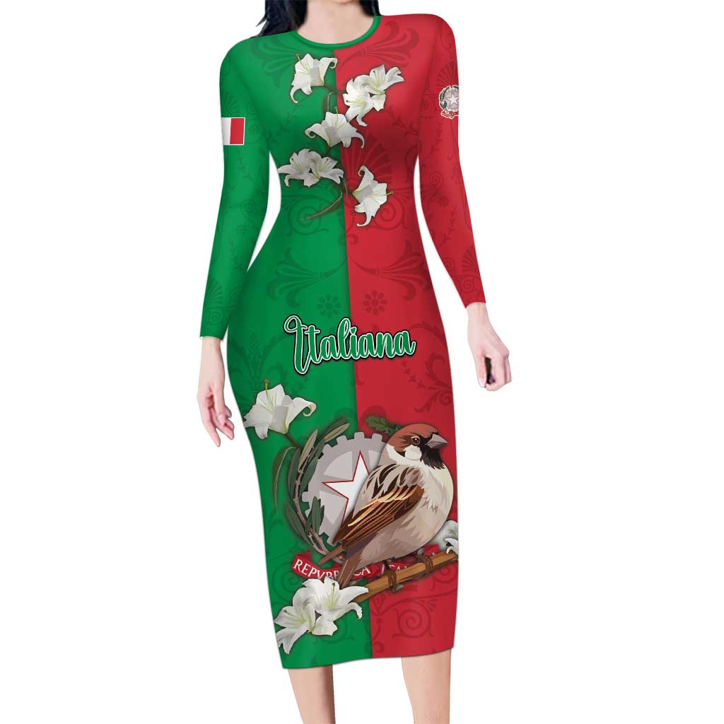 Personalized Italy Long Sleeve Bodycon Dress Sparrow With Symbol Italiana - Wonder Print Shop