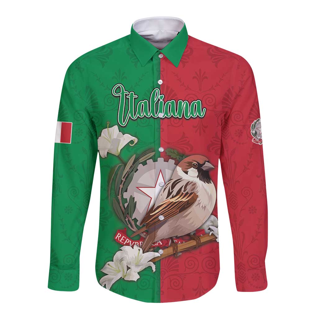 Personalized Italy Long Sleeve Button Shirt Sparrow With Symbol Italiana - Wonder Print Shop