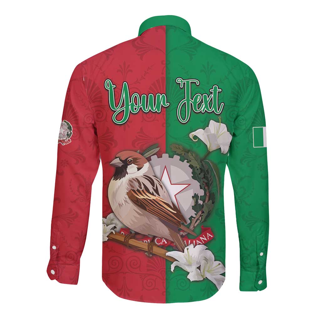 Personalized Italy Long Sleeve Button Shirt Sparrow With Symbol Italiana - Wonder Print Shop