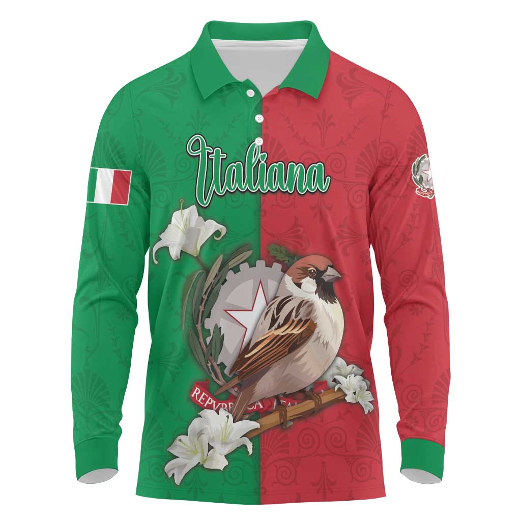 Personalized Italy Long Sleeve Polo Shirt Sparrow With Symbol Italiana - Wonder Print Shop