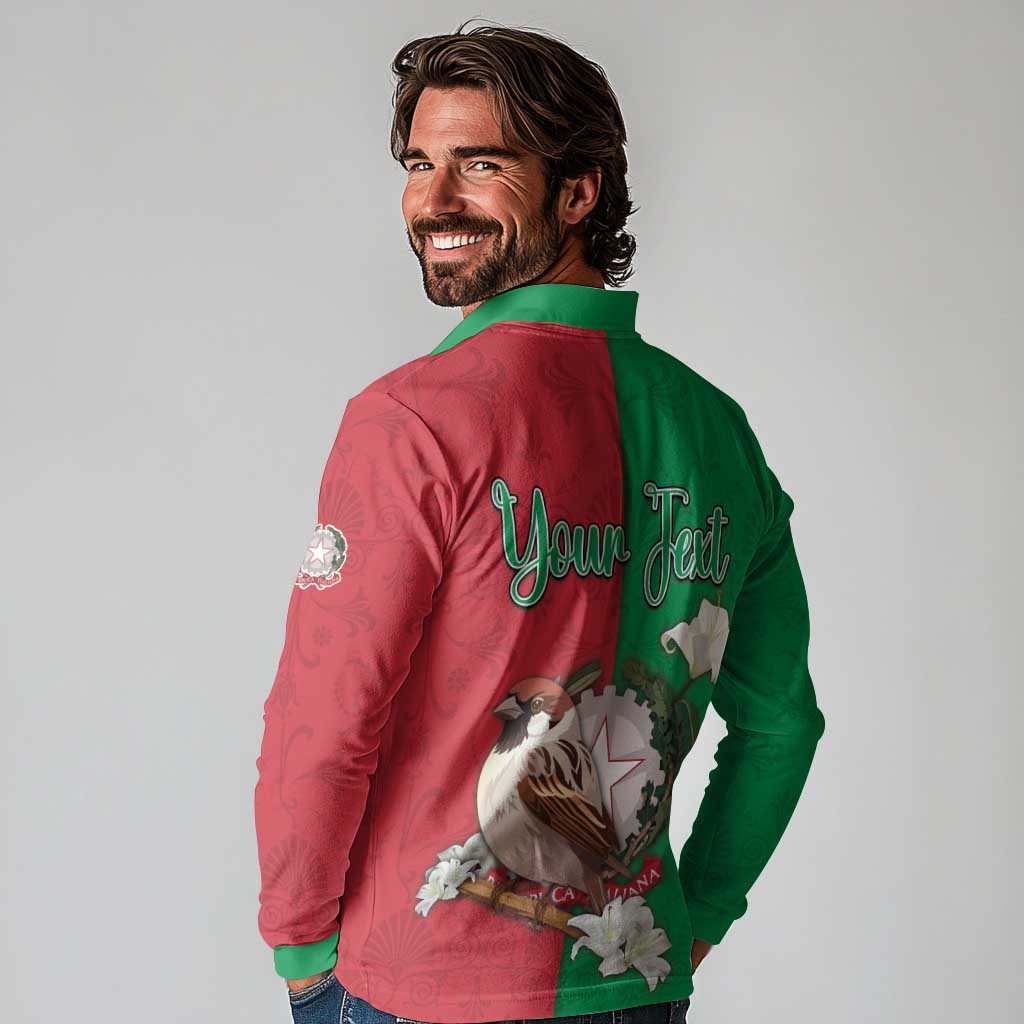 Personalized Italy Long Sleeve Polo Shirt Sparrow With Symbol Italiana - Wonder Print Shop