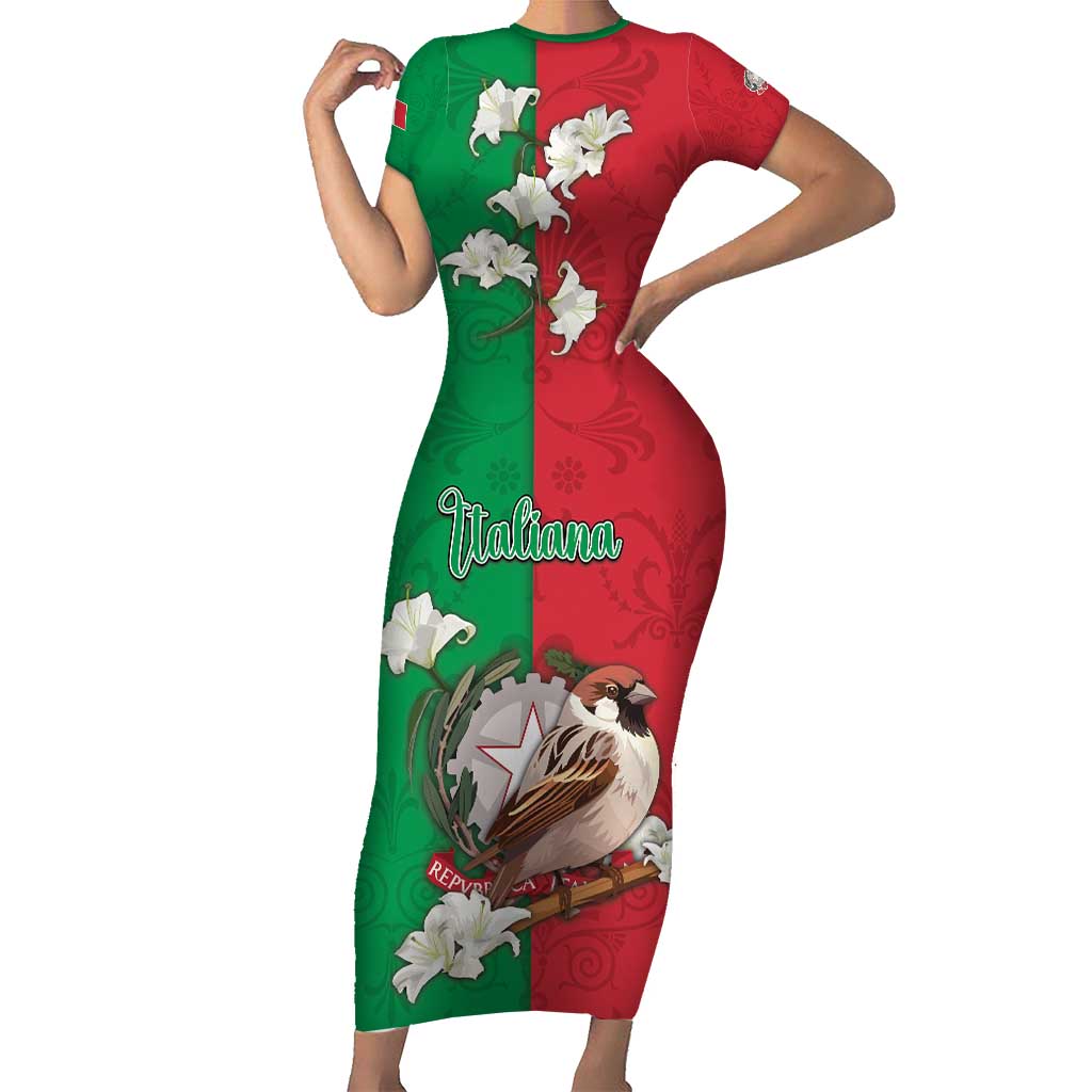 Personalized Italy Short Sleeve Bodycon Dress Sparrow With Symbol Italiana - Wonder Print Shop