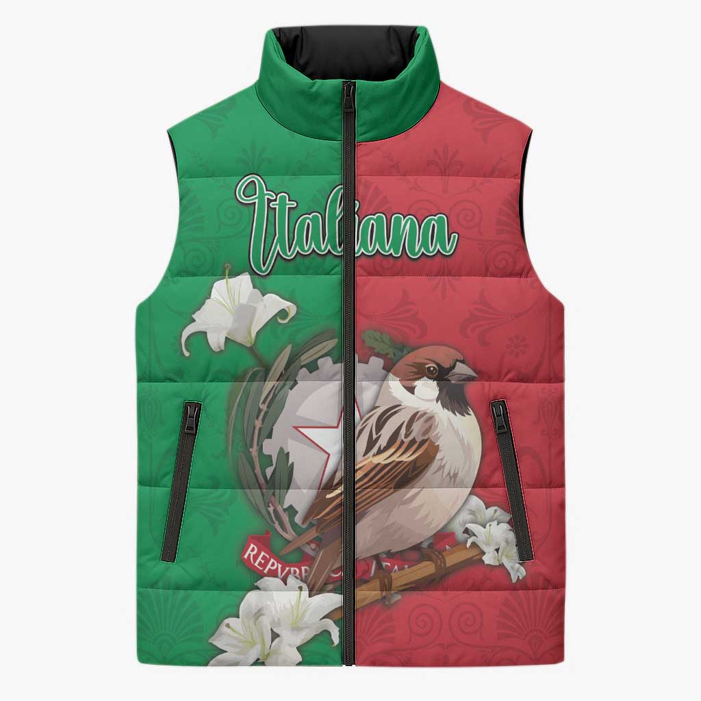 Personalized Italy Sleeveless Puffer Jacket Sparrow With Symbol Italiana - Wonder Print Shop