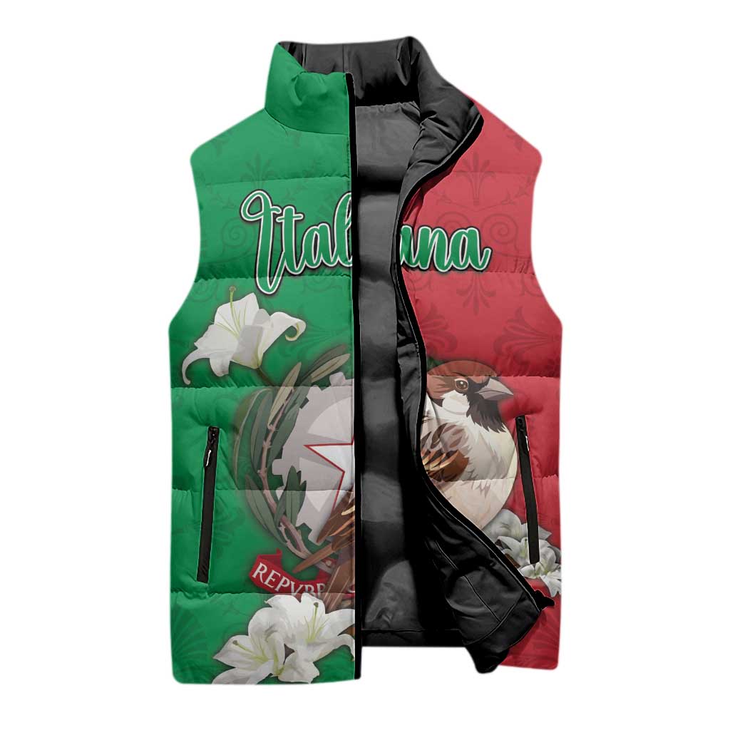 Personalized Italy Sleeveless Puffer Jacket Sparrow With Symbol Italiana - Wonder Print Shop