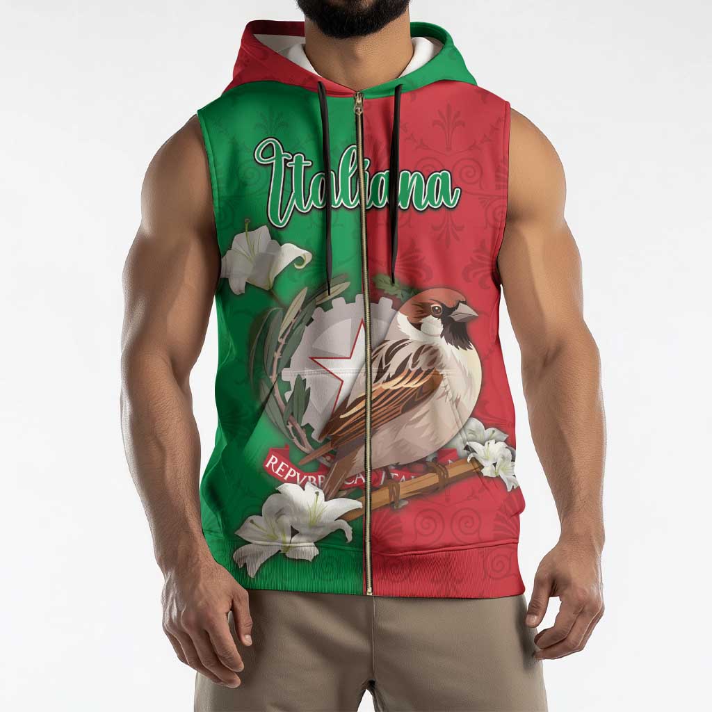 Personalized Italy Sleeveless Zip Hoodie Sparrow With Symbol Italiana - Wonder Print Shop
