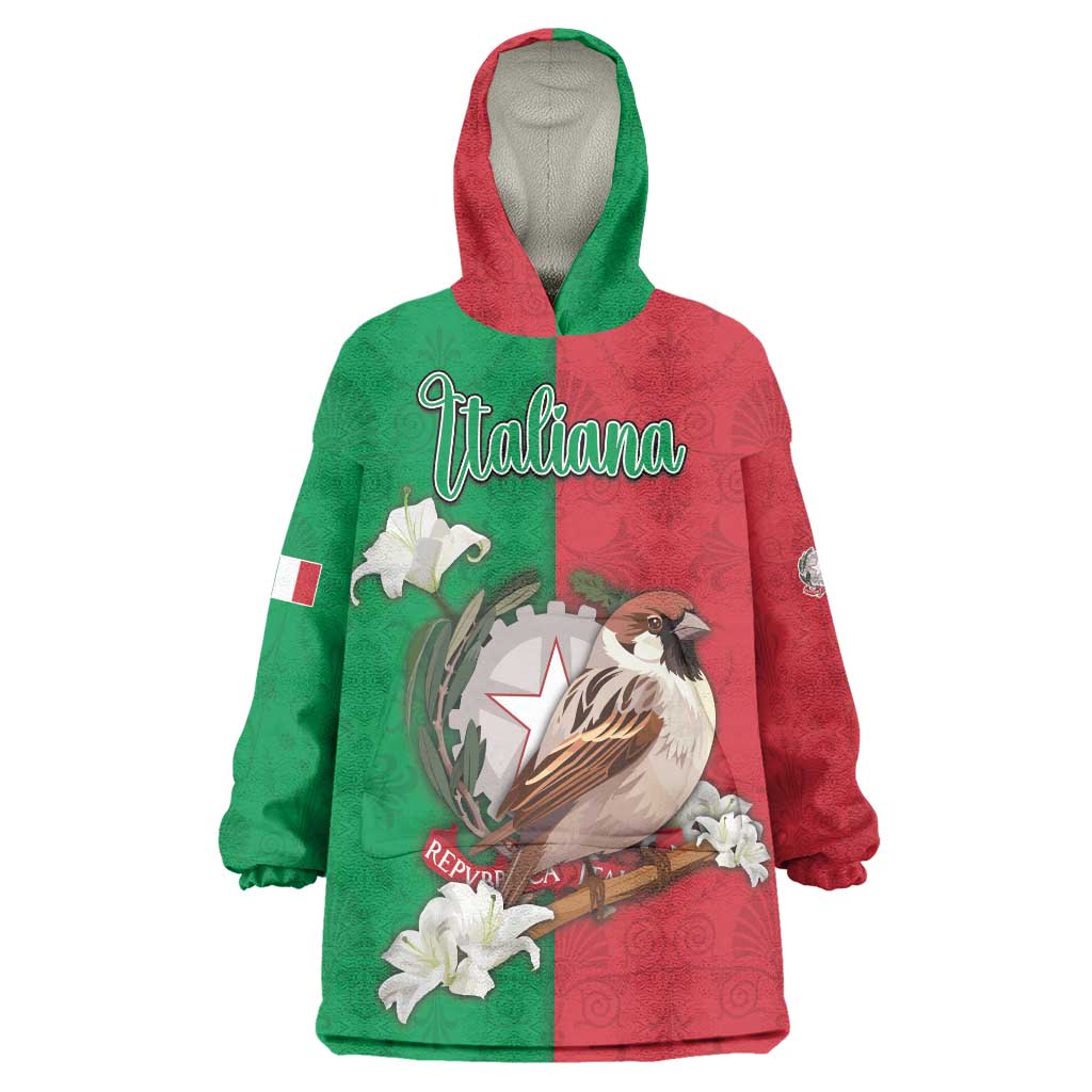 Personalized Italy Wearable Blanket Hoodie Sparrow With Symbol Italiana - Wonder Print Shop