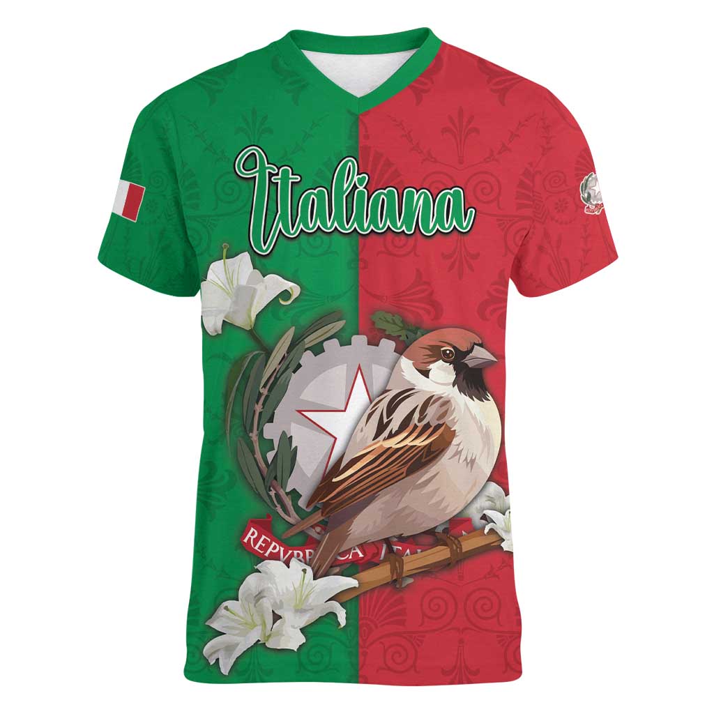 Personalized Italy Women V-Neck T-Shirt Sparrow With Symbol Italiana - Wonder Print Shop
