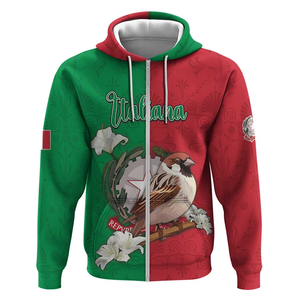 Personalized Italy Zip Hoodie Sparrow With Symbol Italiana - Wonder Print Shop