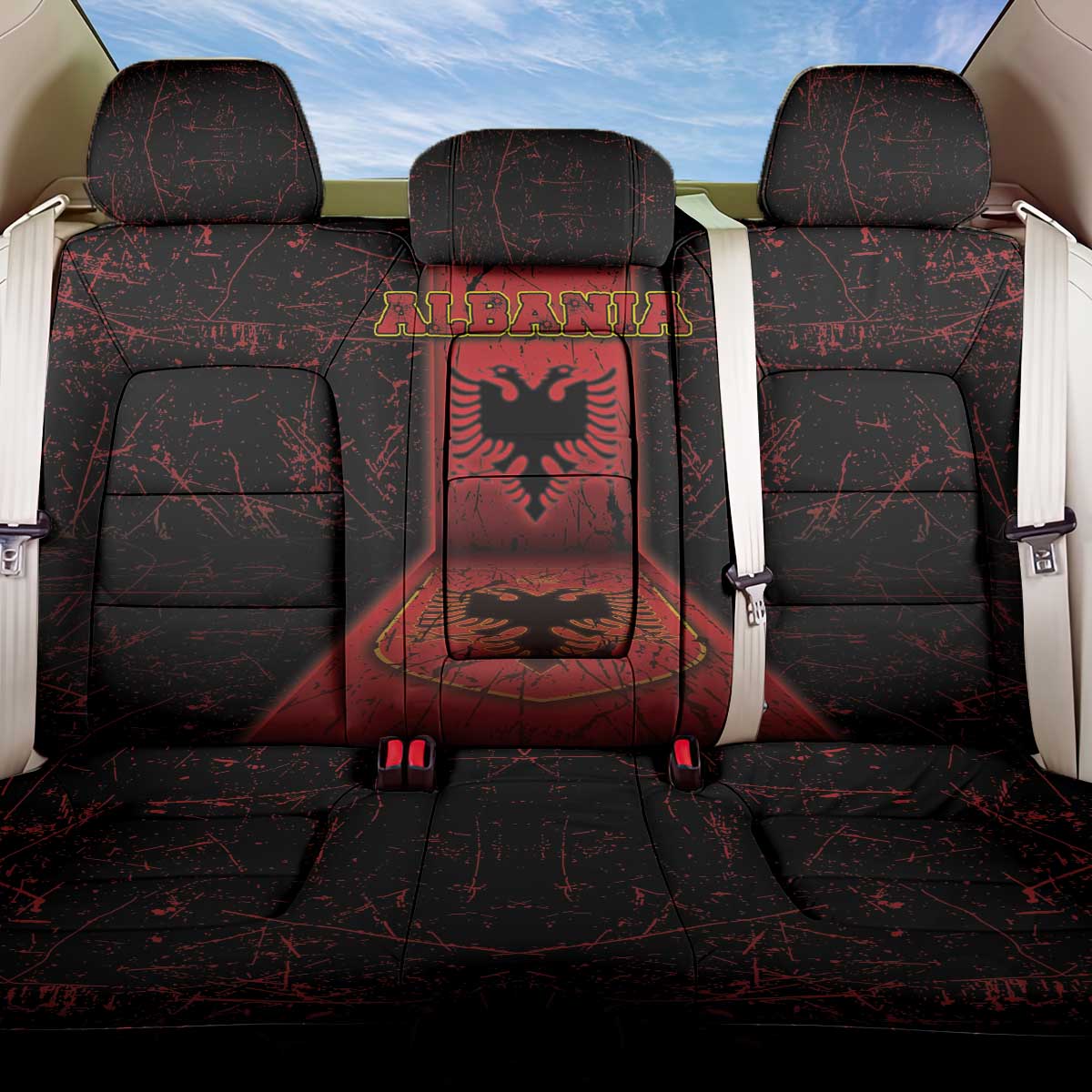 Albania Back Car Seat Cover Black Double Headed Eagle - Wonder Print Shop