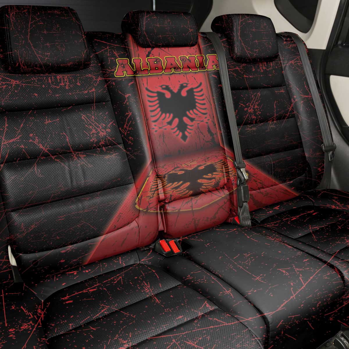 Albania Back Car Seat Cover Black Double Headed Eagle - Wonder Print Shop