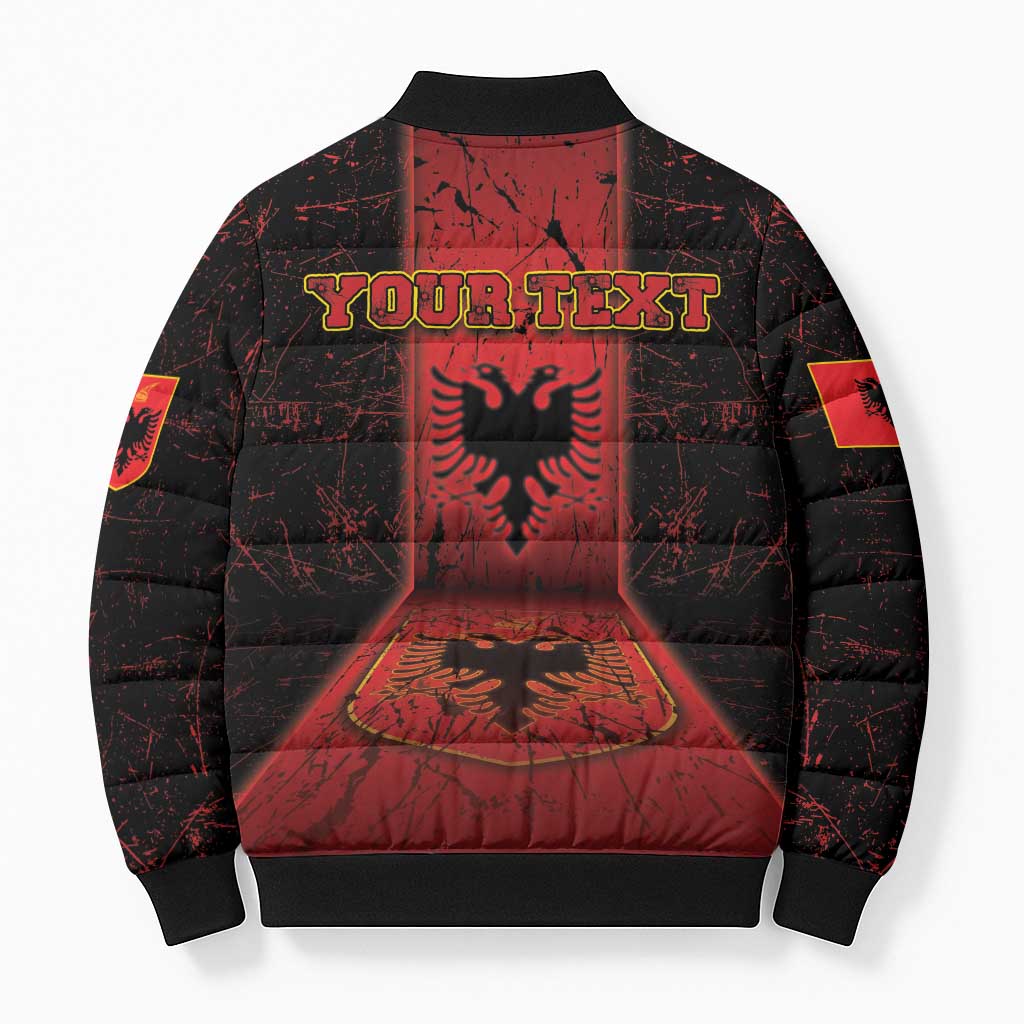 Personalized Albania Bomber Puffer Jacket Black Double Headed Eagle - Wonder Print Shop
