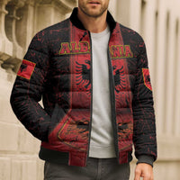 Personalized Albania Bomber Puffer Jacket Black Double Headed Eagle - Wonder Print Shop