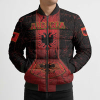 Personalized Albania Bomber Puffer Jacket Black Double Headed Eagle - Wonder Print Shop