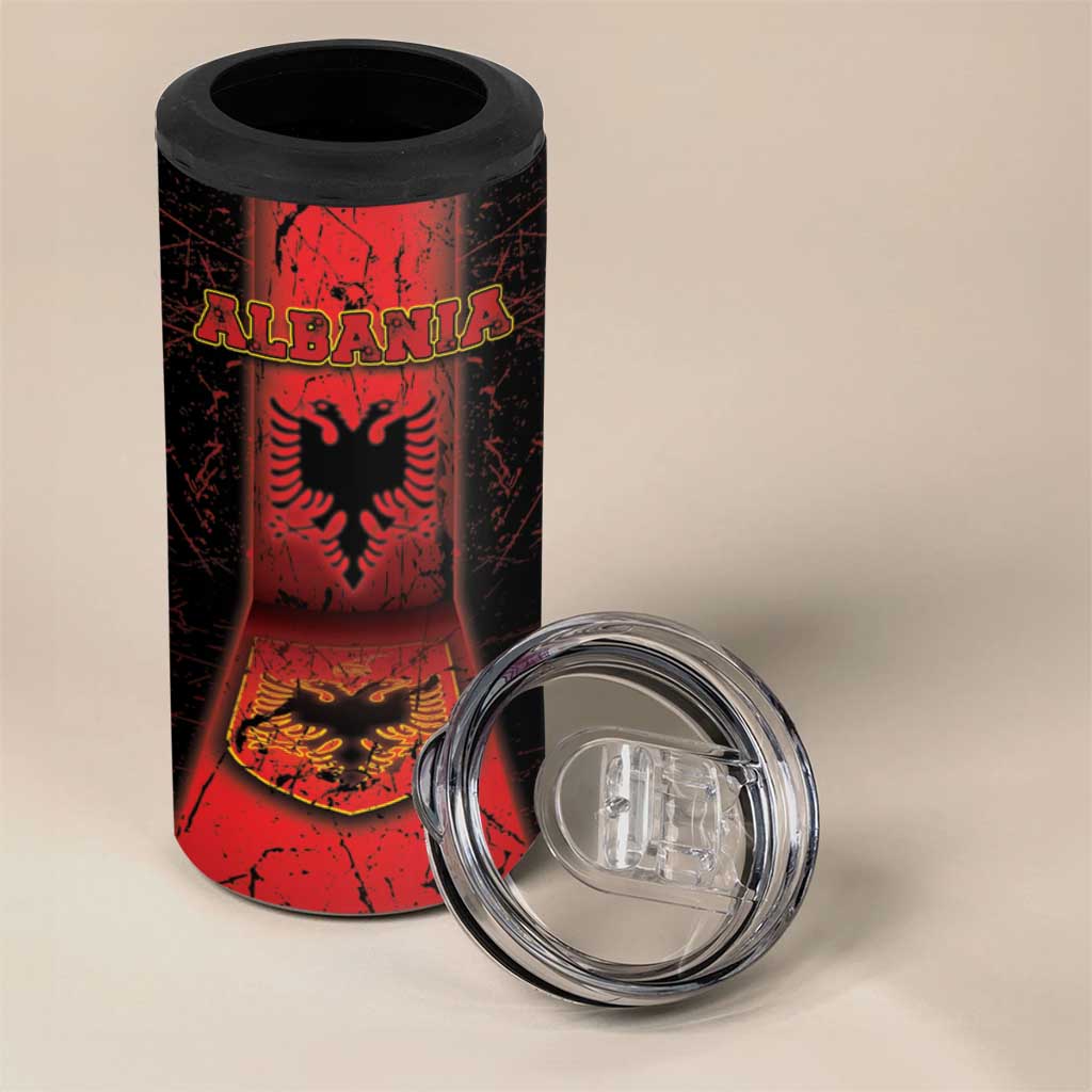 Personalized Albania 4 in 1 Can Cooler Tumbler Black Double Headed Eagle - Wonder Print Shop