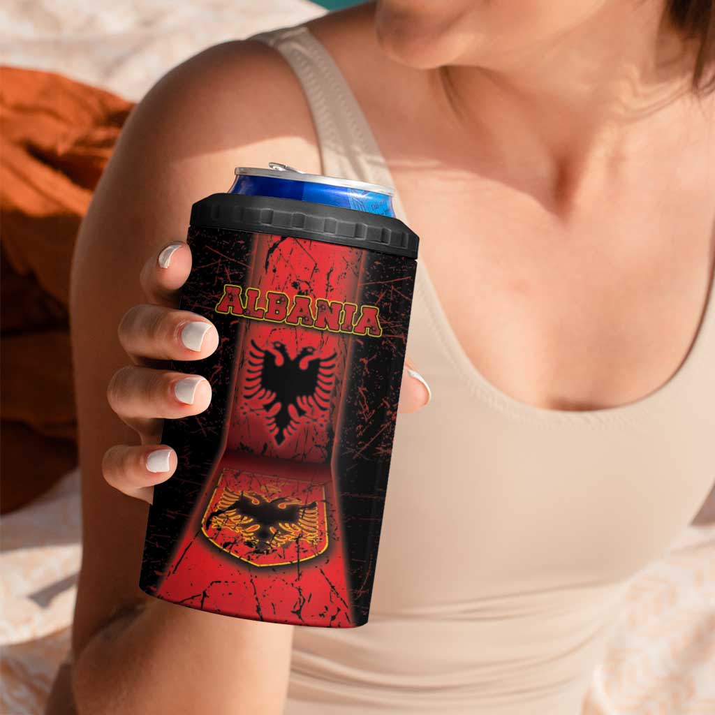 Personalized Albania 4 in 1 Can Cooler Tumbler Black Double Headed Eagle - Wonder Print Shop