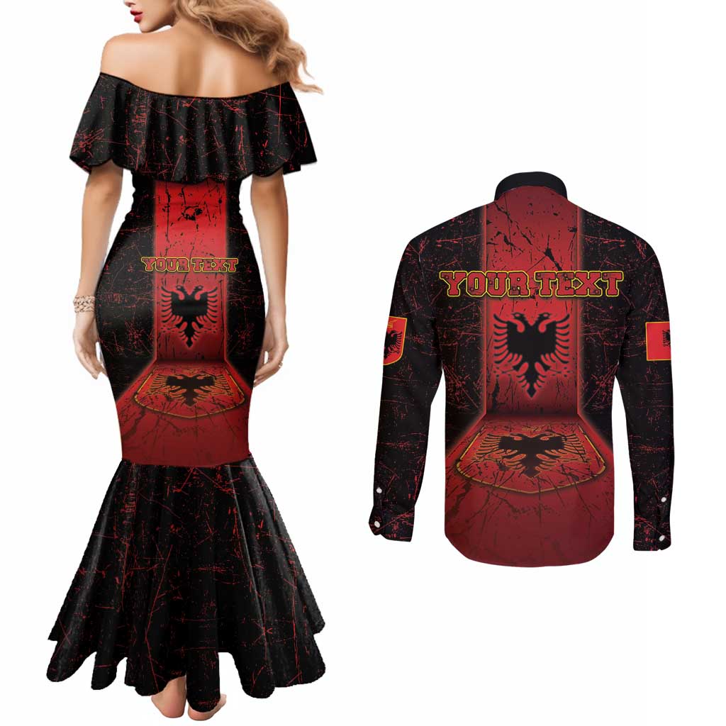 Personalized Albania Couples Matching Mermaid Dress and Long Sleeve Button Shirt Black Double Headed Eagle - Wonder Print Shop