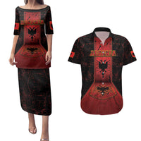 Personalized Albania Couples Matching Puletasi and Hawaiian Shirt Black Double Headed Eagle - Wonder Print Shop