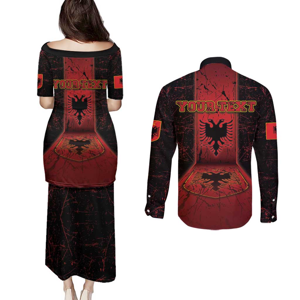 Personalized Albania Couples Matching Puletasi and Long Sleeve Button Shirt Black Double Headed Eagle - Wonder Print Shop
