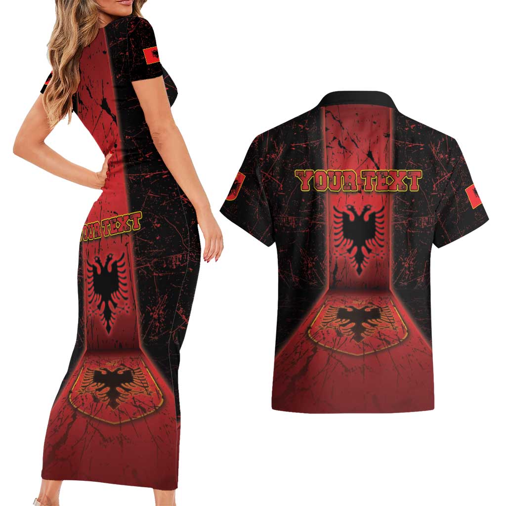 Personalized Albania Couples Matching Short Sleeve Bodycon Dress and Hawaiian Shirt Black Double Headed Eagle - Wonder Print Shop