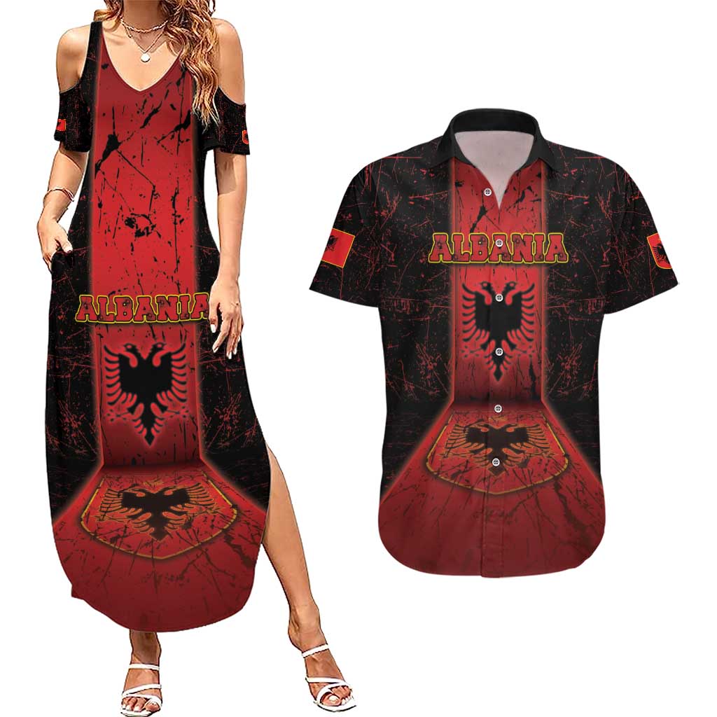 Personalized Albania Couples Matching Summer Maxi Dress and Hawaiian Shirt Black Double Headed Eagle - Wonder Print Shop
