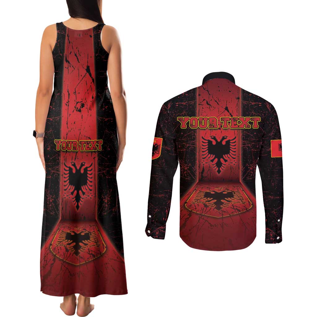 Personalized Albania Couples Matching Tank Maxi Dress and Long Sleeve Button Shirt Black Double Headed Eagle - Wonder Print Shop