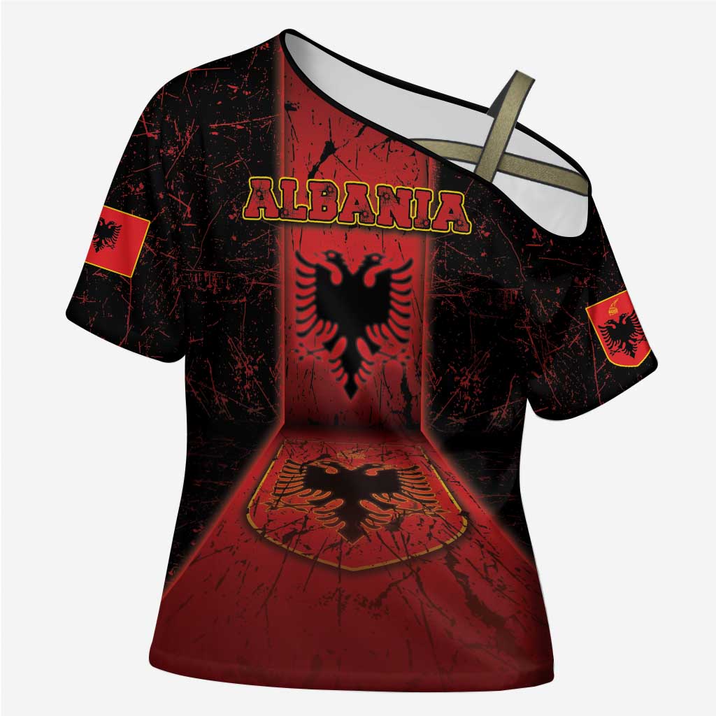 Personalized Albania Cross Shoulder Shirt Black Double Headed Eagle - Wonder Print Shop