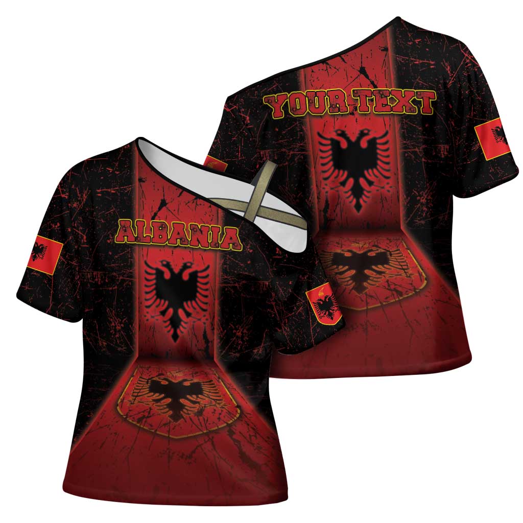 Personalized Albania Cross Shoulder Shirt Black Double Headed Eagle - Wonder Print Shop