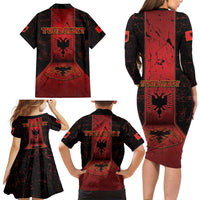 Personalized Albania Family Matching Long Sleeve Bodycon Dress and Hawaiian Shirt Black Double Headed Eagle - Wonder Print Shop