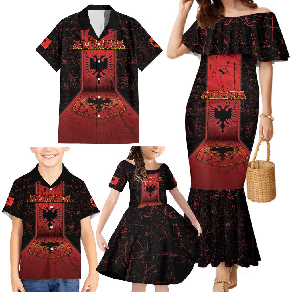 Personalized Albania Family Matching Mermaid Dress and Hawaiian Shirt Black Double Headed Eagle - Wonder Print Shop