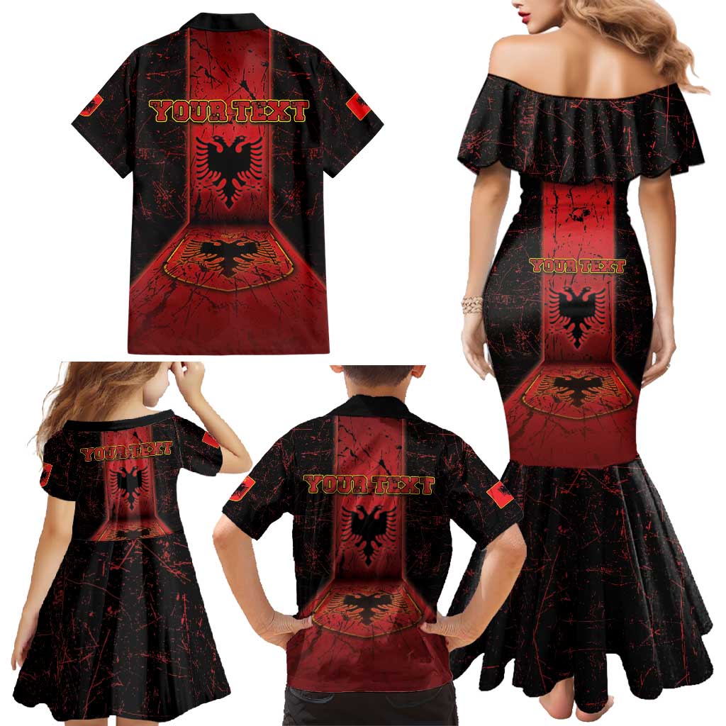 Personalized Albania Family Matching Mermaid Dress and Hawaiian Shirt Black Double Headed Eagle - Wonder Print Shop