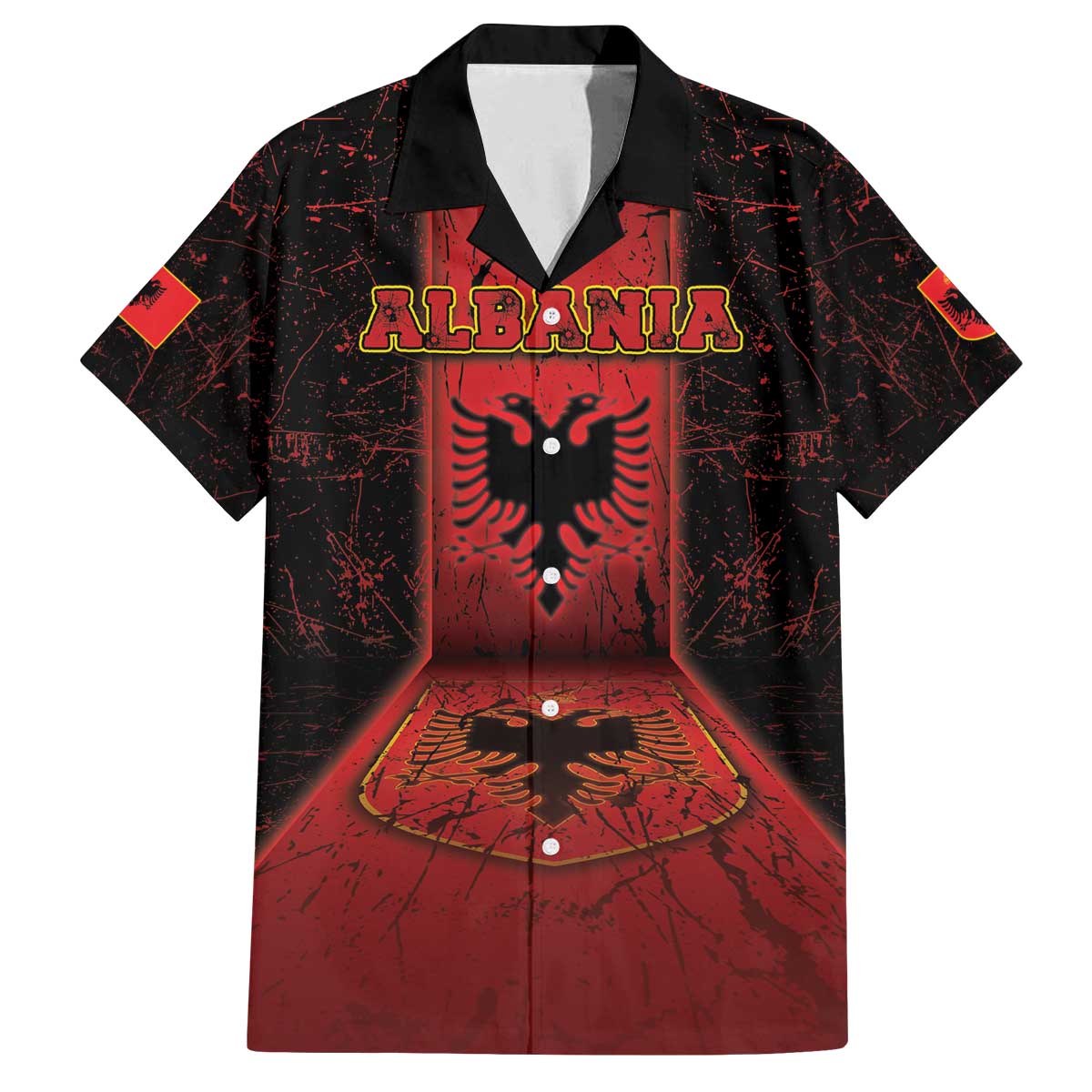 Personalized Albania Family Matching Off The Shoulder Long Sleeve Dress and Hawaiian Shirt Black Double Headed Eagle - Wonder Print Shop