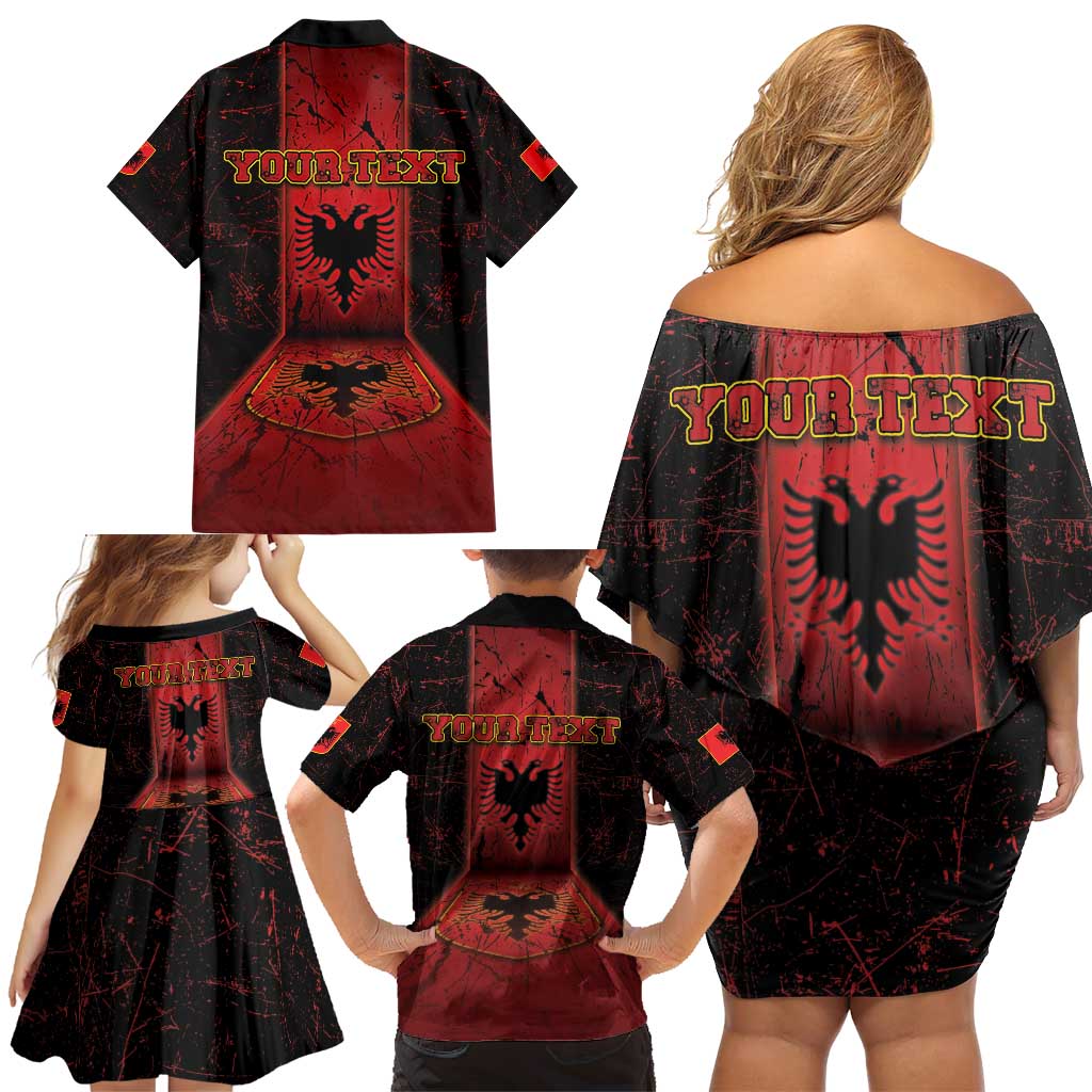 Personalized Albania Family Matching Off Shoulder Short Dress and Hawaiian Shirt Black Double Headed Eagle - Wonder Print Shop