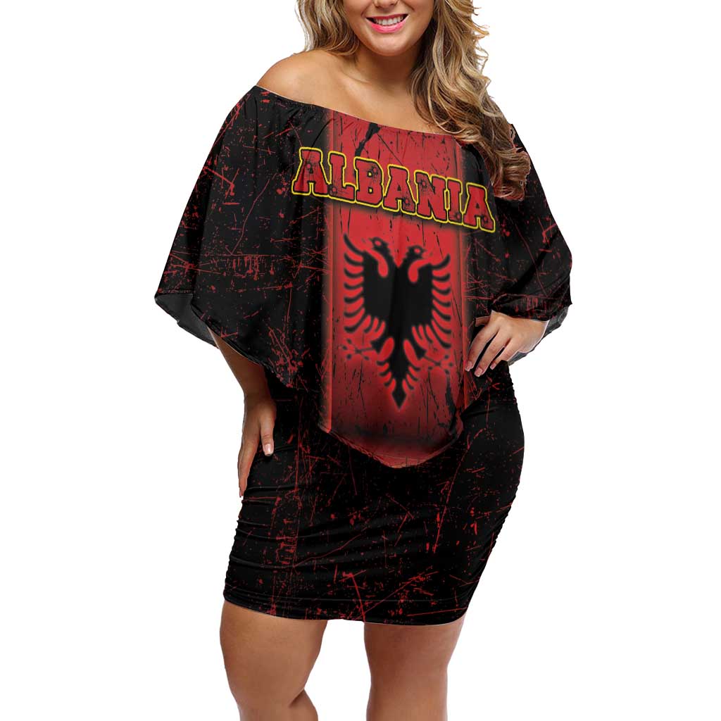 Personalized Albania Family Matching Off Shoulder Short Dress and Hawaiian Shirt Black Double Headed Eagle - Wonder Print Shop