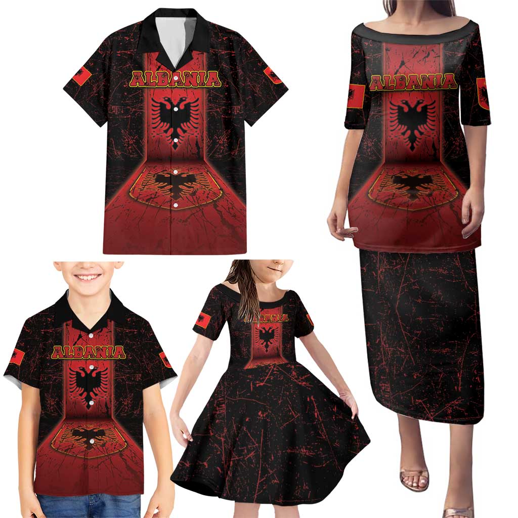 Personalized Albania Family Matching Puletasi and Hawaiian Shirt Black Double Headed Eagle - Wonder Print Shop