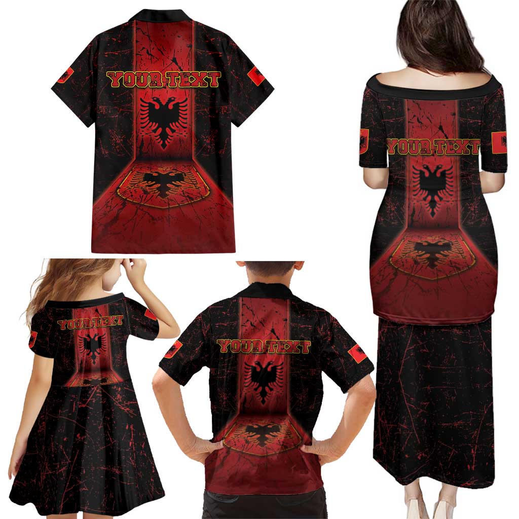 Personalized Albania Family Matching Puletasi and Hawaiian Shirt Black Double Headed Eagle - Wonder Print Shop