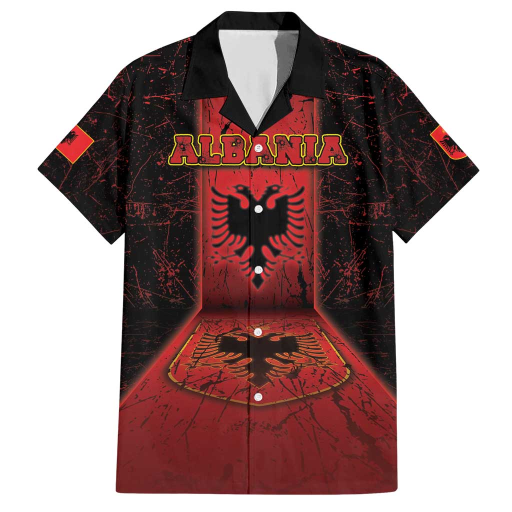 Personalized Albania Family Matching Short Sleeve Bodycon Dress and Hawaiian Shirt Black Double Headed Eagle - Wonder Print Shop