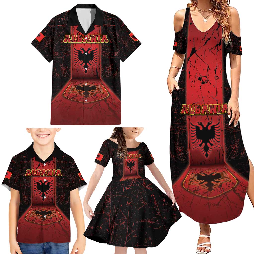 Personalized Albania Family Matching Summer Maxi Dress and Hawaiian Shirt Black Double Headed Eagle - Wonder Print Shop